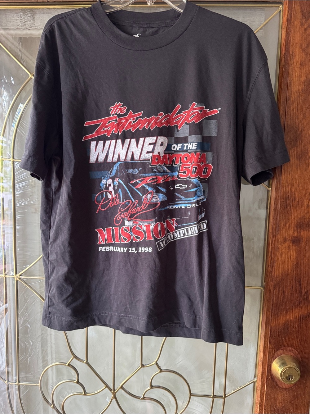 Hollister Black Short-Sleeve Daytona Winner Graphic Tee with Red & Blue Print